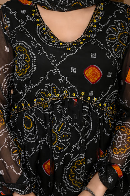 Black Bandhani Sharara Set