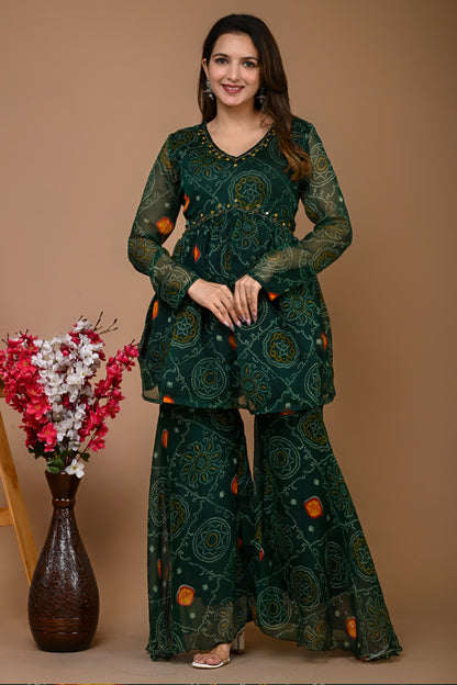 Green Bandhani Sharara Set