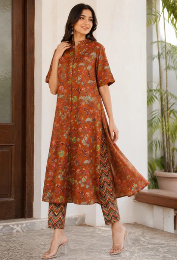Floral Print A-Line Kurta Set