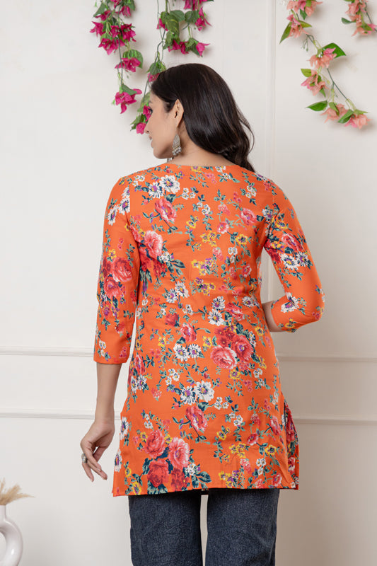 Orange Floral Printed Top