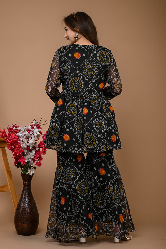 Black Bandhani Sharara Set