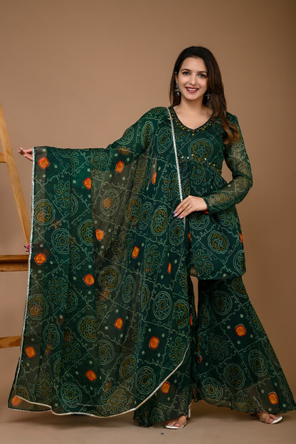 Green Bandhani Sharara Set