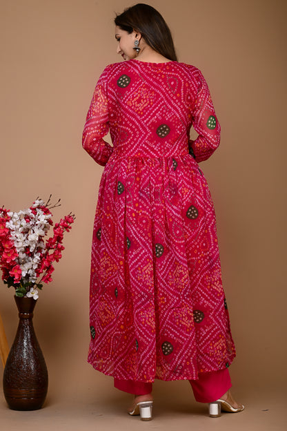 Pink Chiffon Green Laddu Alia Cut Suit Set