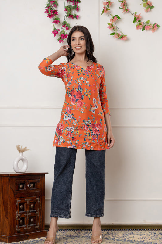 Orange Floral Printed Top
