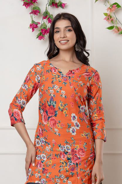 Orange Floral Printed Top