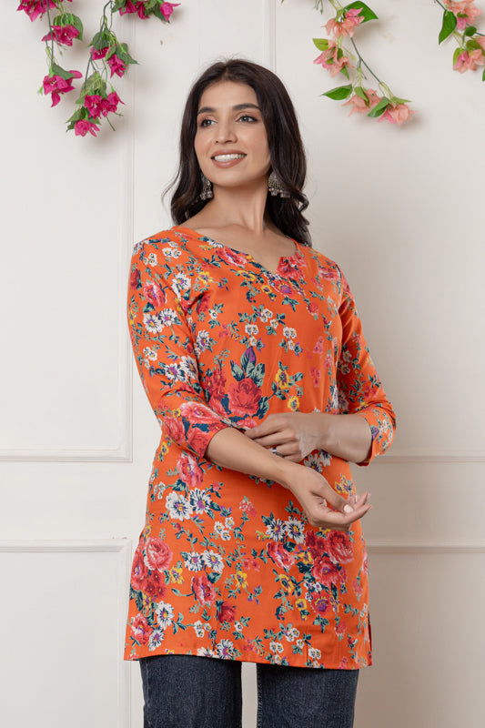 Orange Floral Printed Top