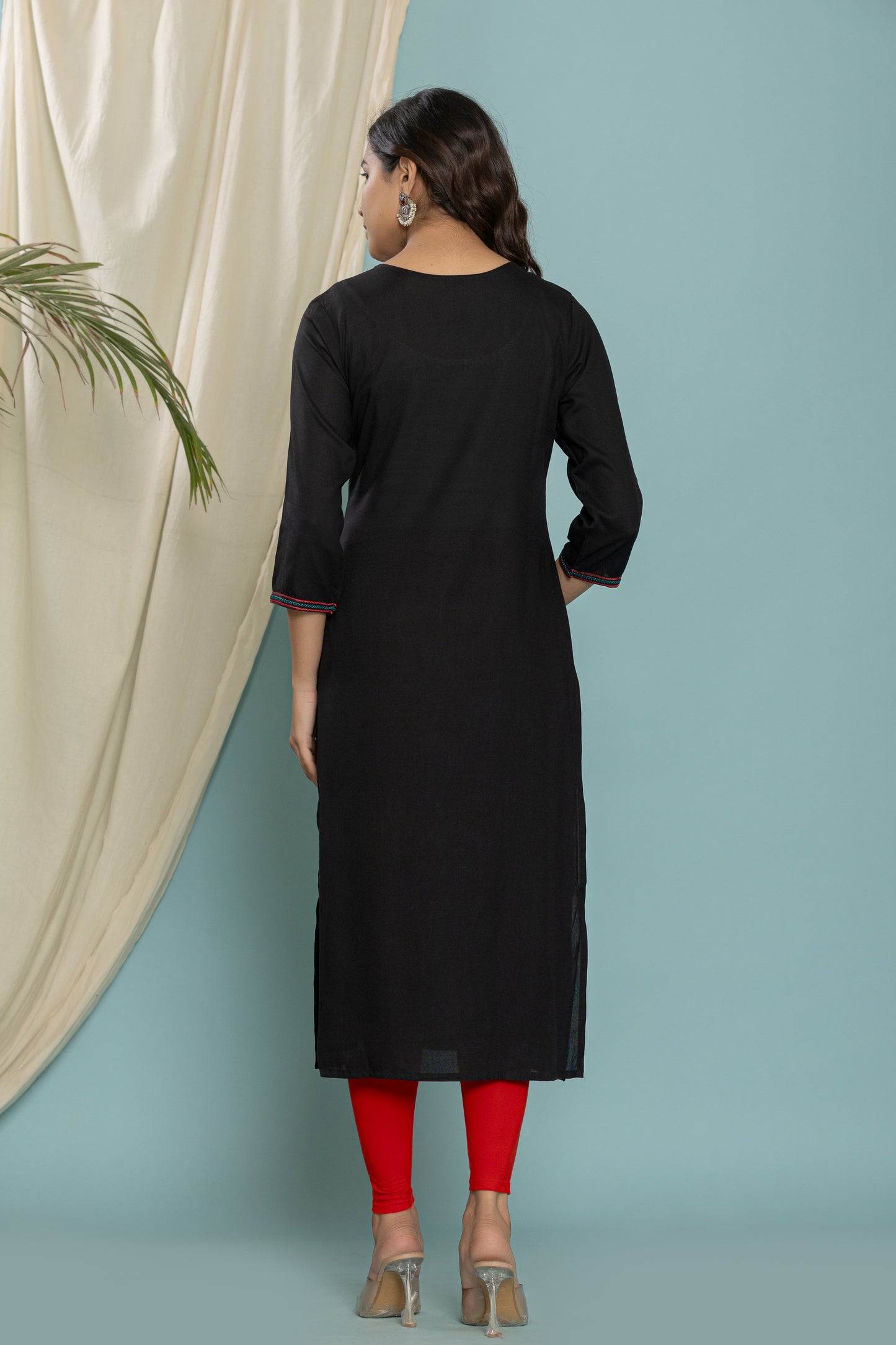 Black Front Yoke Embroidered Rayon Kurta