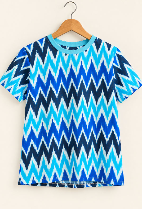 Blue Zigzag Printed Kids T-Shirt