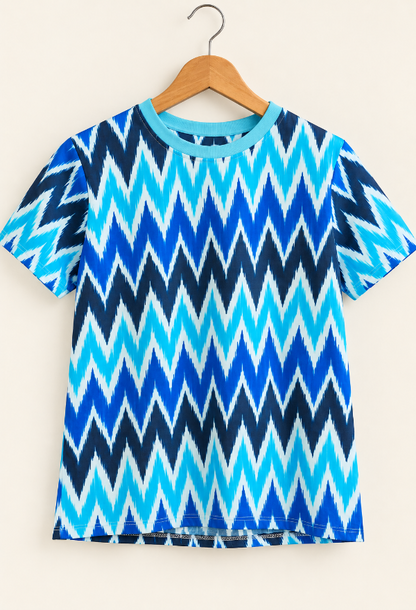 Blue Zigzag Printed Kids T-Shirt