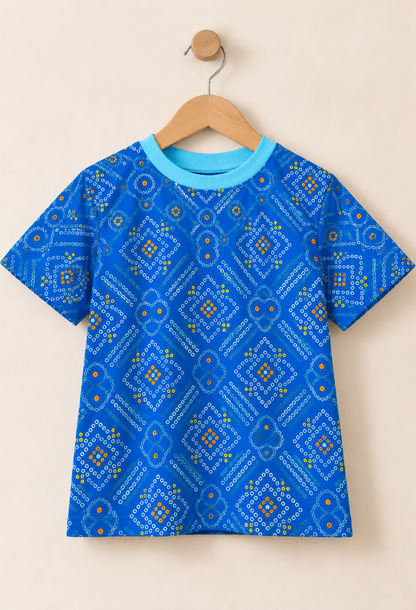 Blue Bandhani Print T-Shirt for Kids
