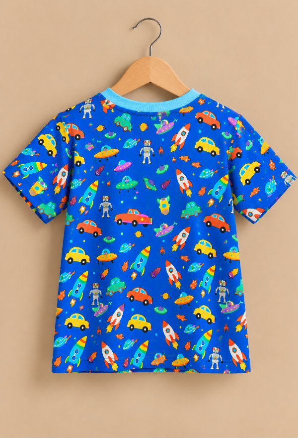 Blue Space Adventure Printed Kids T-Shirt