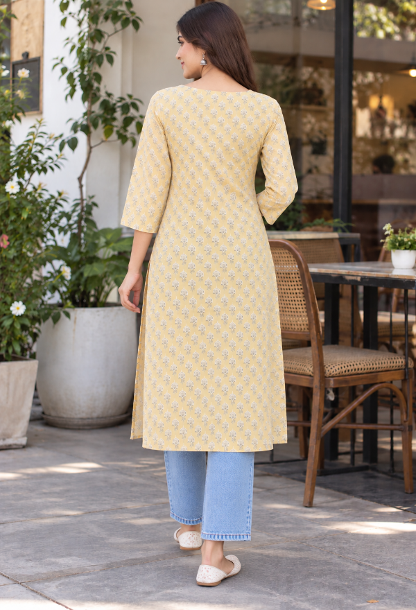 Yellow Floral Printed Kurta