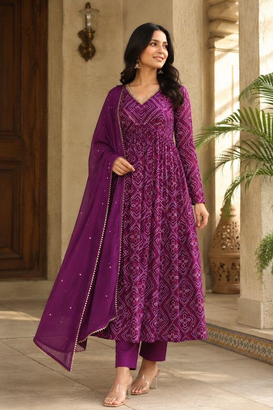 Bandhani Print Anarkali Suit