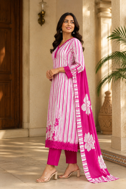 Kurta Set with Floral Dupatta