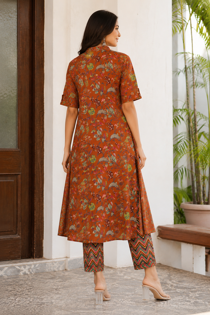 Floral Print A-Line Kurta Set