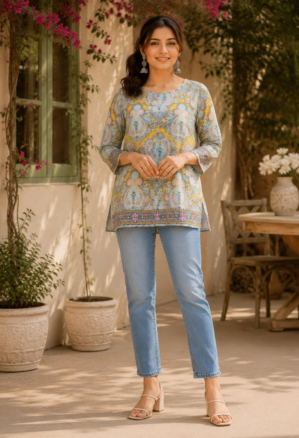 Artistic Paisley Print Kurta