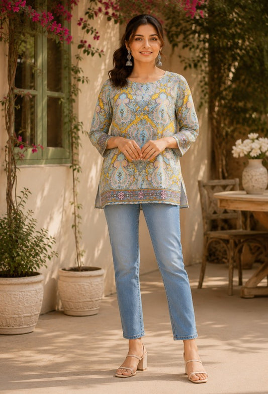 Artistic Paisley Print Kurta