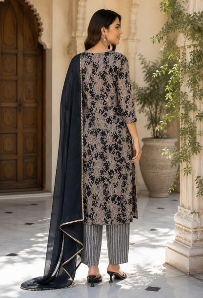 Black Paisley Print Kurta Set