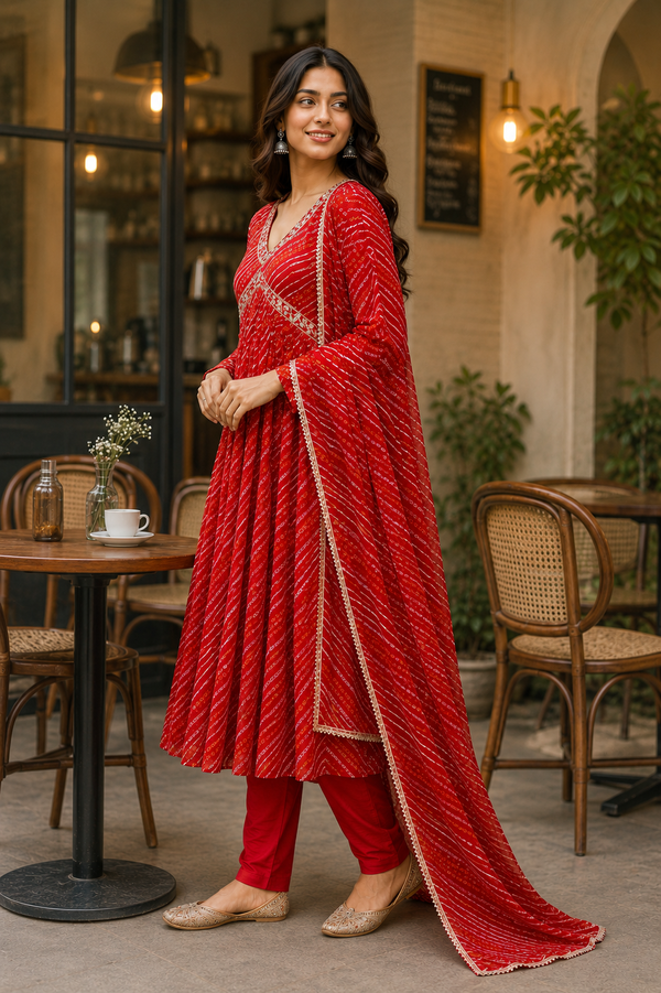 Elegant Red Anarkali Suit Set