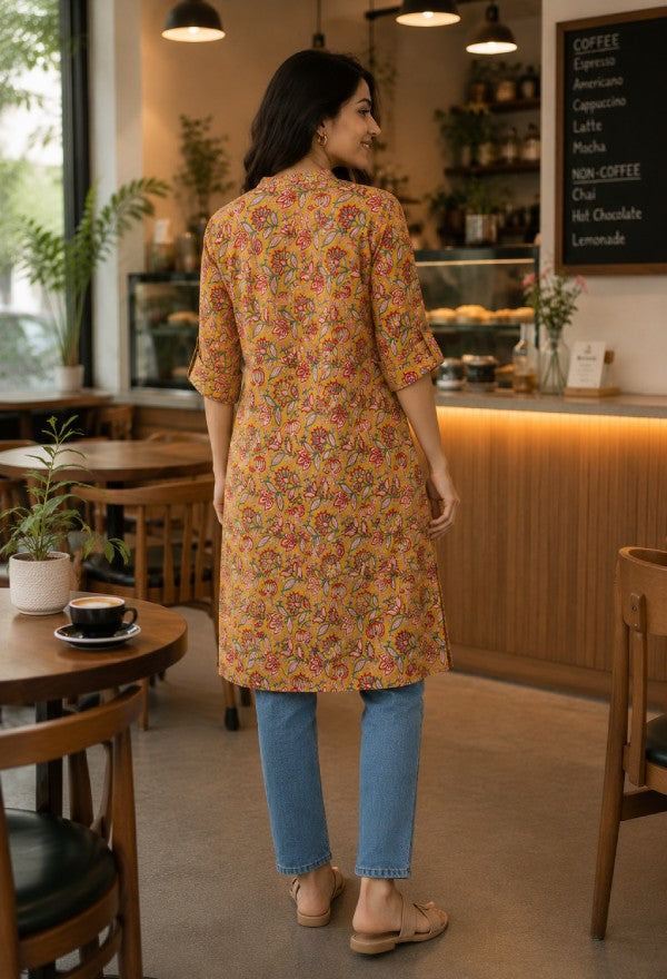Floral Print Cotton Kurta