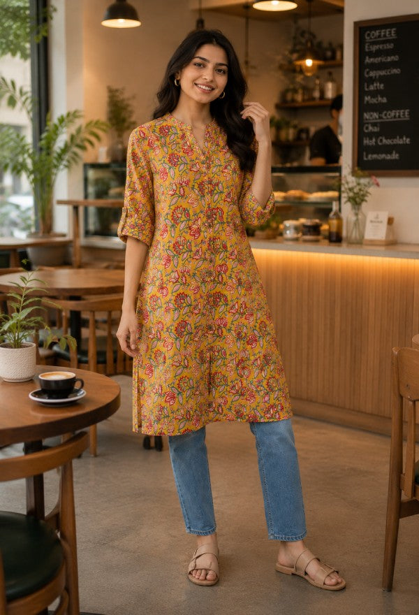 Floral Print Cotton Kurta
