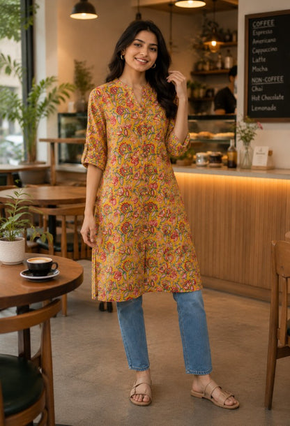 Floral Print Cotton Kurta