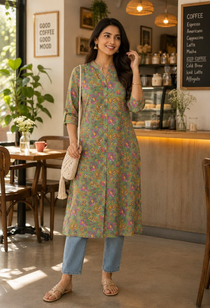 Floral Print Cotton Kurta