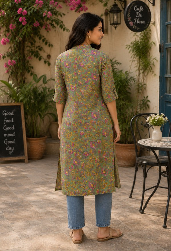 Floral Print Cotton Kurta