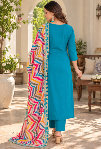 Chanderi Silk Embroidered Suit Set