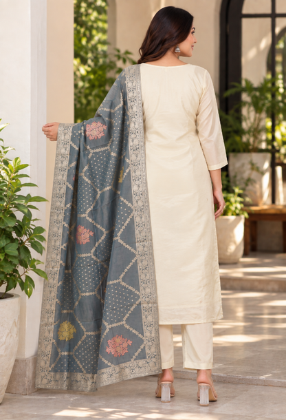 Cream Embroidered Suit Set