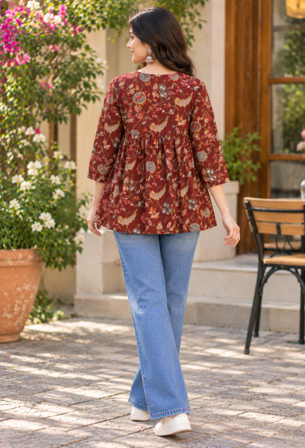 Floral Printed V-Neck Peplum Top