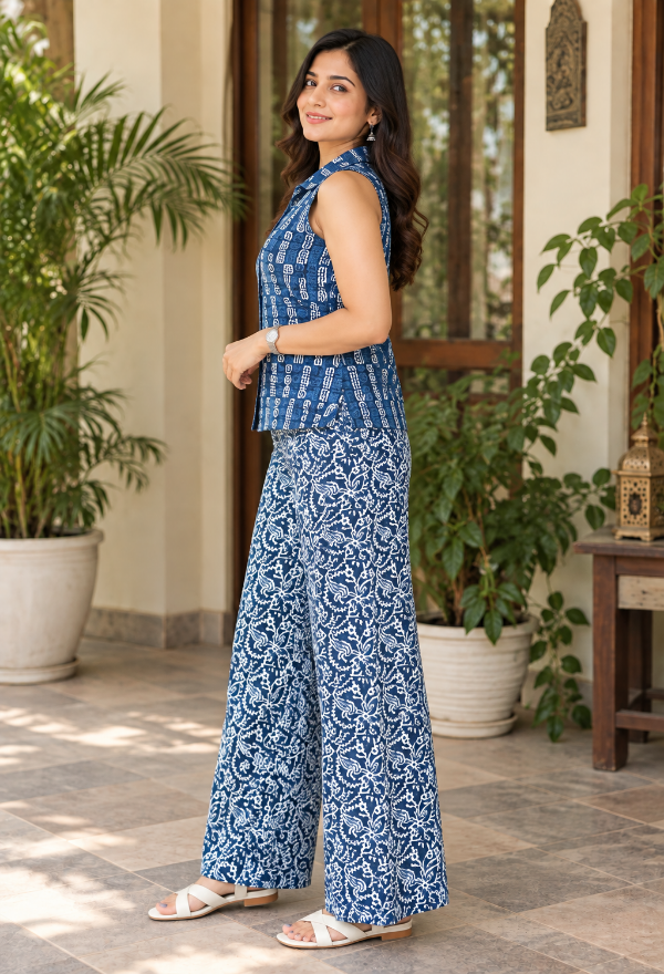 Printed Sleeveless Shirt with Palazzo Pant Set