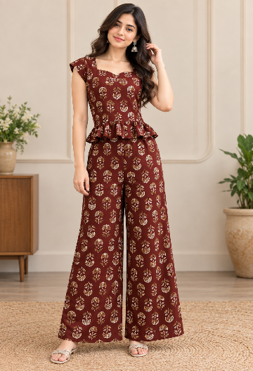 Floral Print Top & Palazzo Pant Co-ord Set