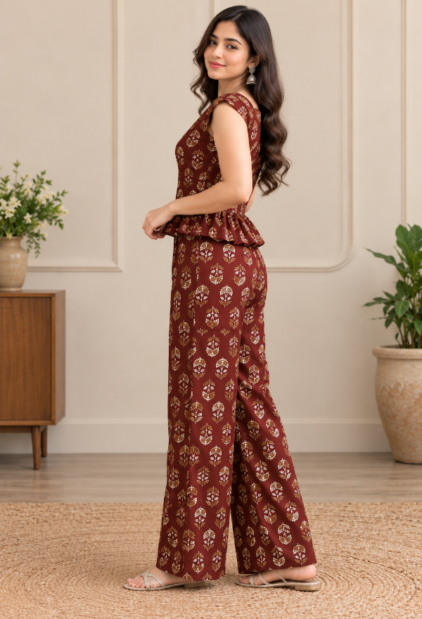 Floral Print Top & Palazzo Pant Co-ord Set
