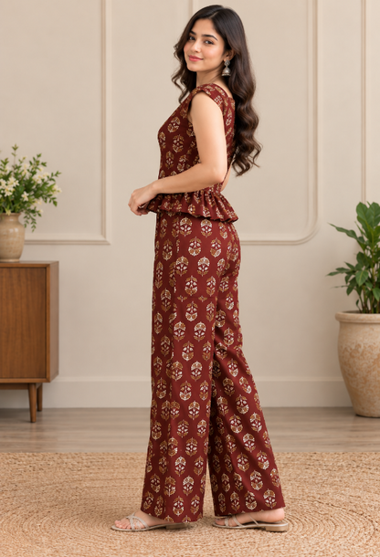 Floral Print Top & Palazzo Pant Co-ord Set