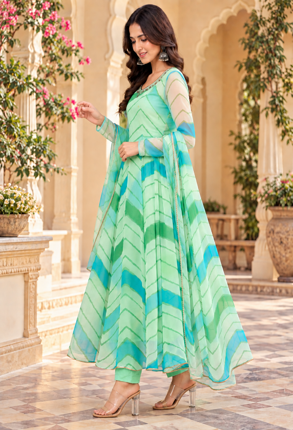 Chiffon Leheriya Anarkali Suit Set