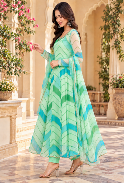 Chiffon Leheriya Anarkali Suit Set