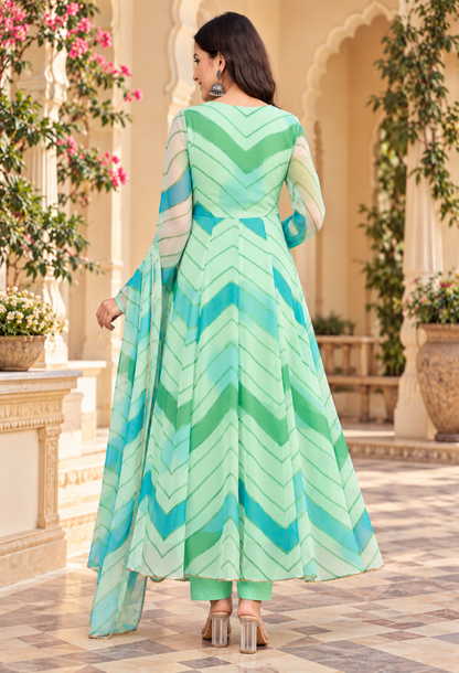 Chiffon Leheriya Anarkali Suit Set