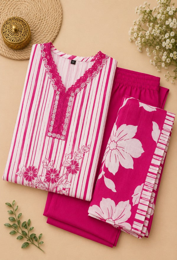 Kurta Set with Floral Dupatta