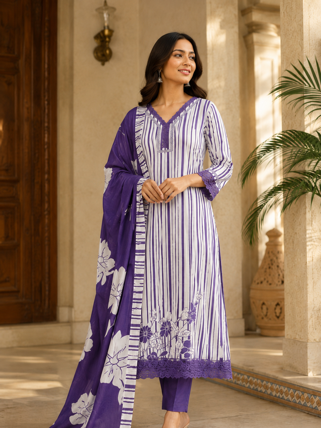 Kurta Set with Floral Dupatta