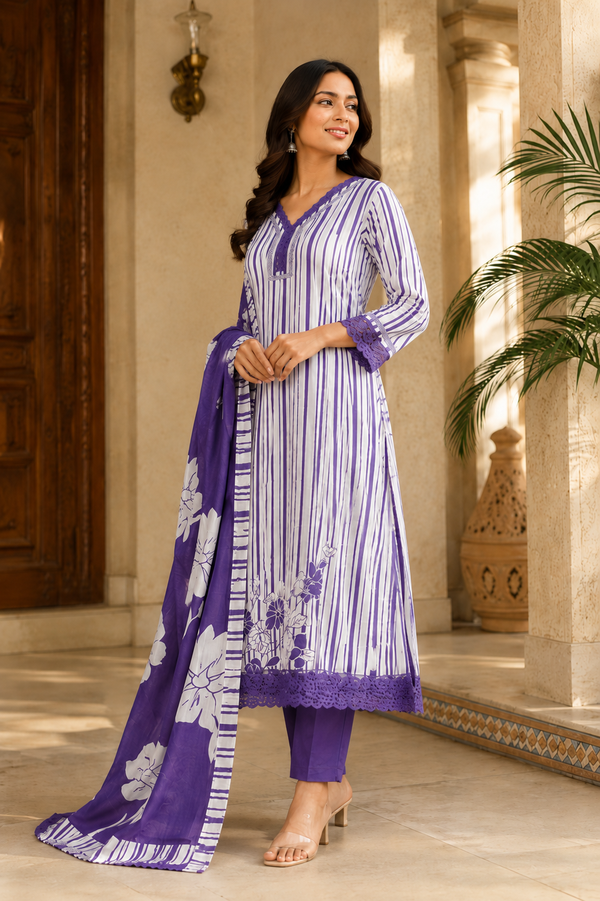 Kurta Set with Floral Dupatta