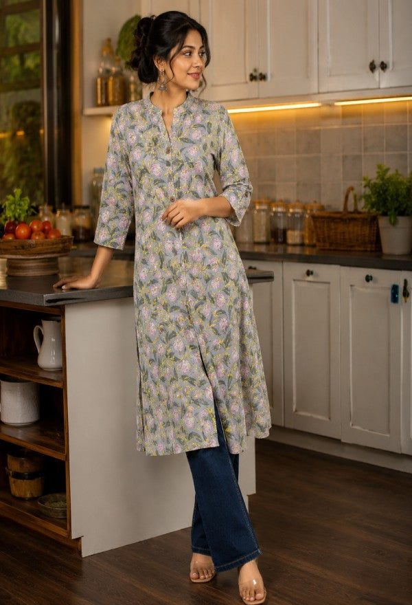 Floral Print Cotton Kurta