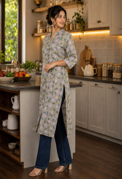 Floral Print Cotton Kurta
