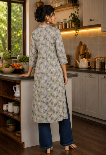 Floral Print Cotton Kurta