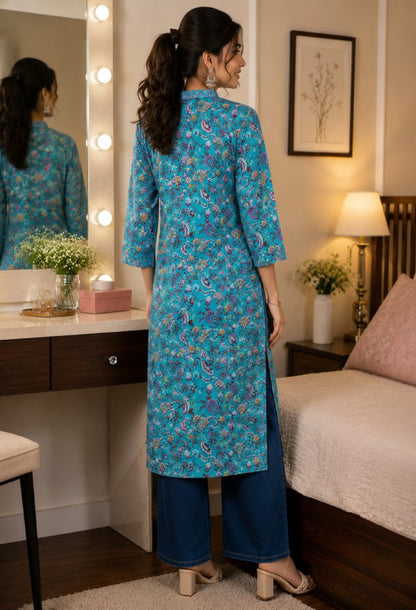 Floral Print Cotton Kurta