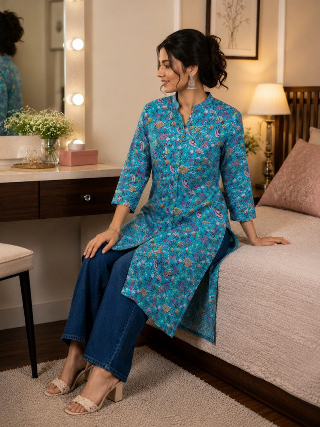 Floral Print Cotton Kurta