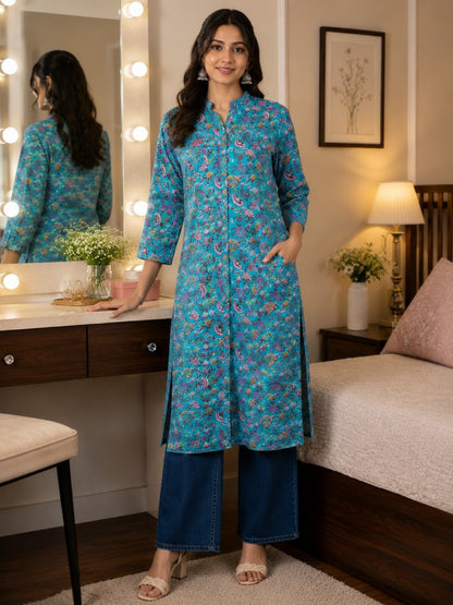 Floral Print Cotton Kurta