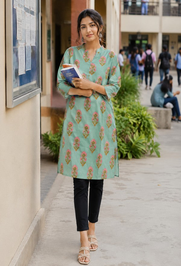 Floral Print Cotton Kurta