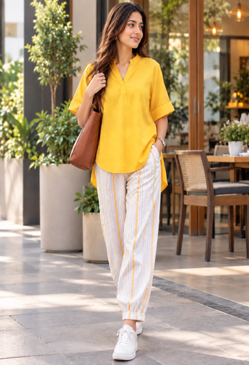 High-Low Top With Striped Pant Co-ord Set