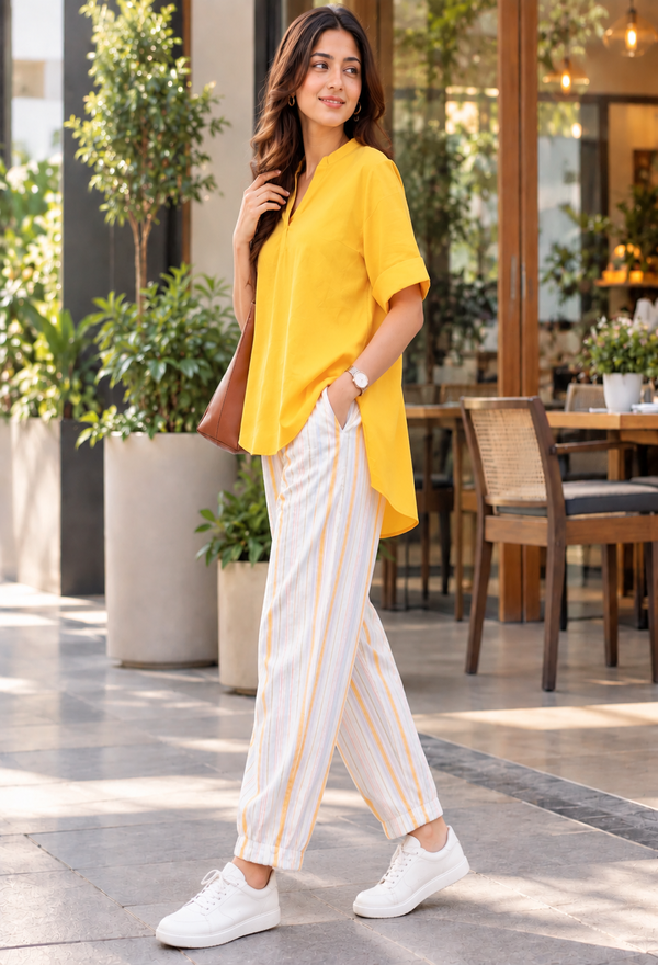 High-Low Top With Striped Pant Co-ord Set